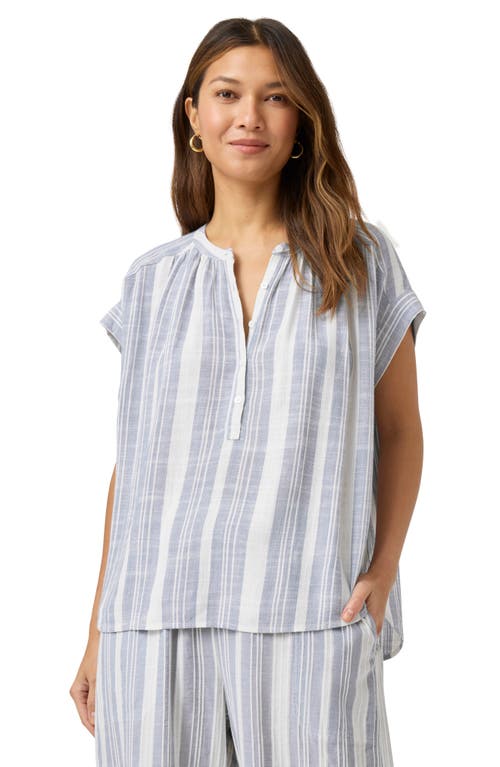 Splendid Raegan Striped Linen-blend Blouse In White/seaport