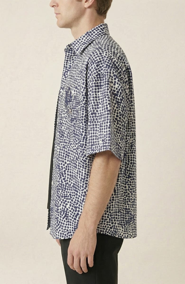 Modenaire Printed Short Sleeve Chest Pocket Shirt, Alternate, color, Navy / Off-White