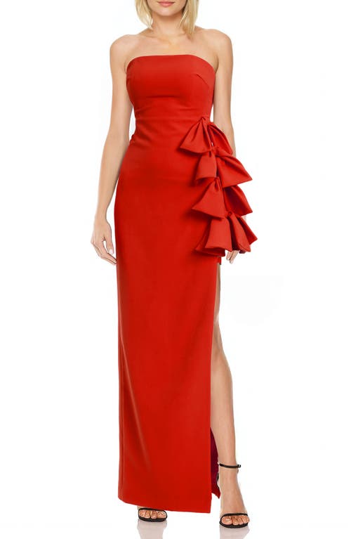 Jewel Badgley Mischka Side Bow Strapless Gown In Red