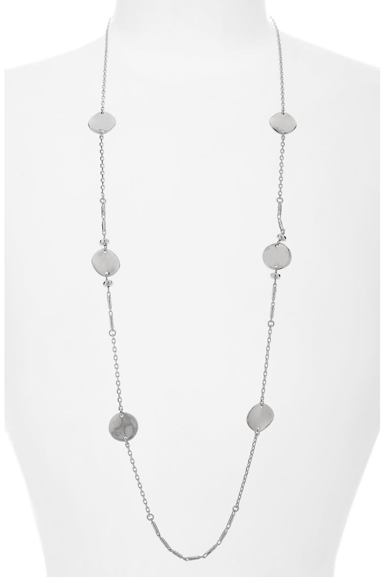 Molten Disc Long Necklace, Main, color, RHODIUM