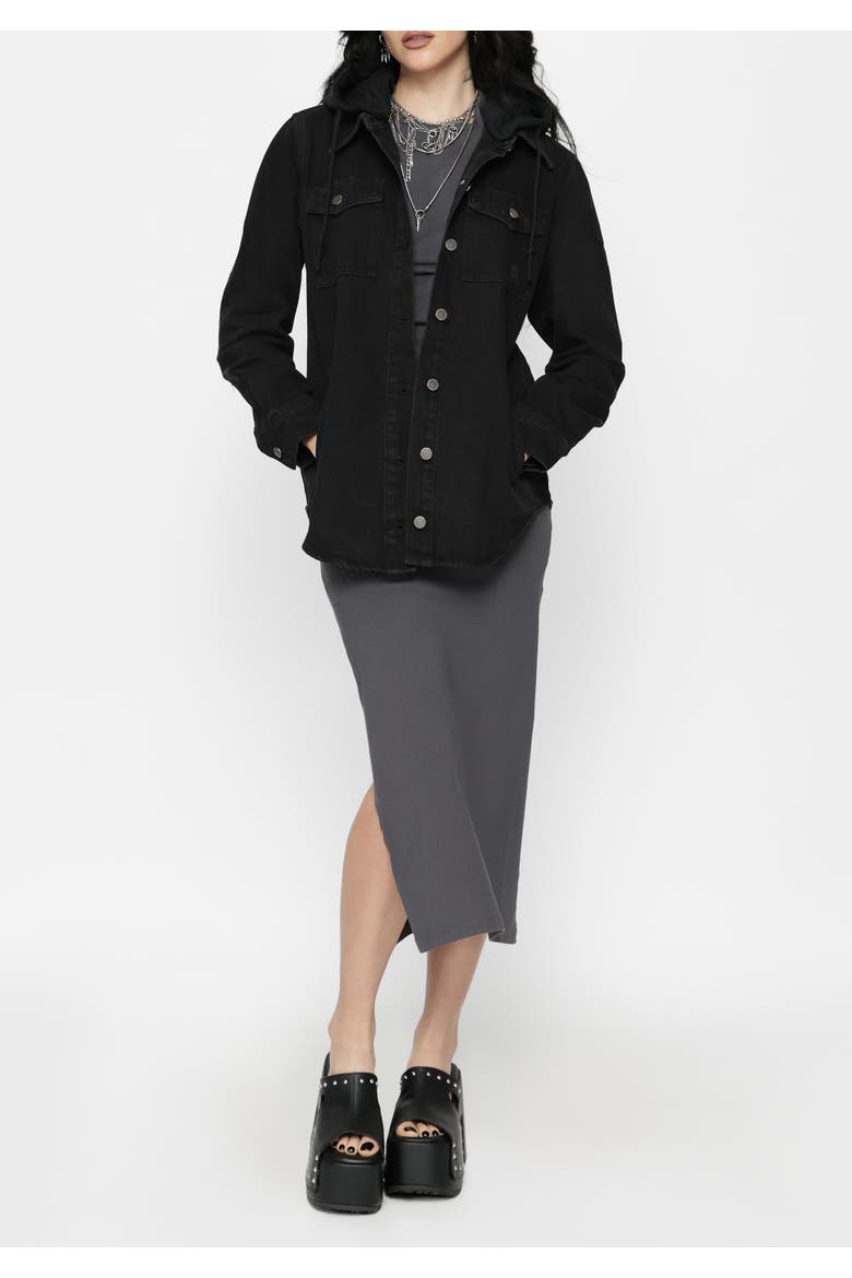 Trellis Hooded Pocket Denim Shacket, Alternate, color, Black