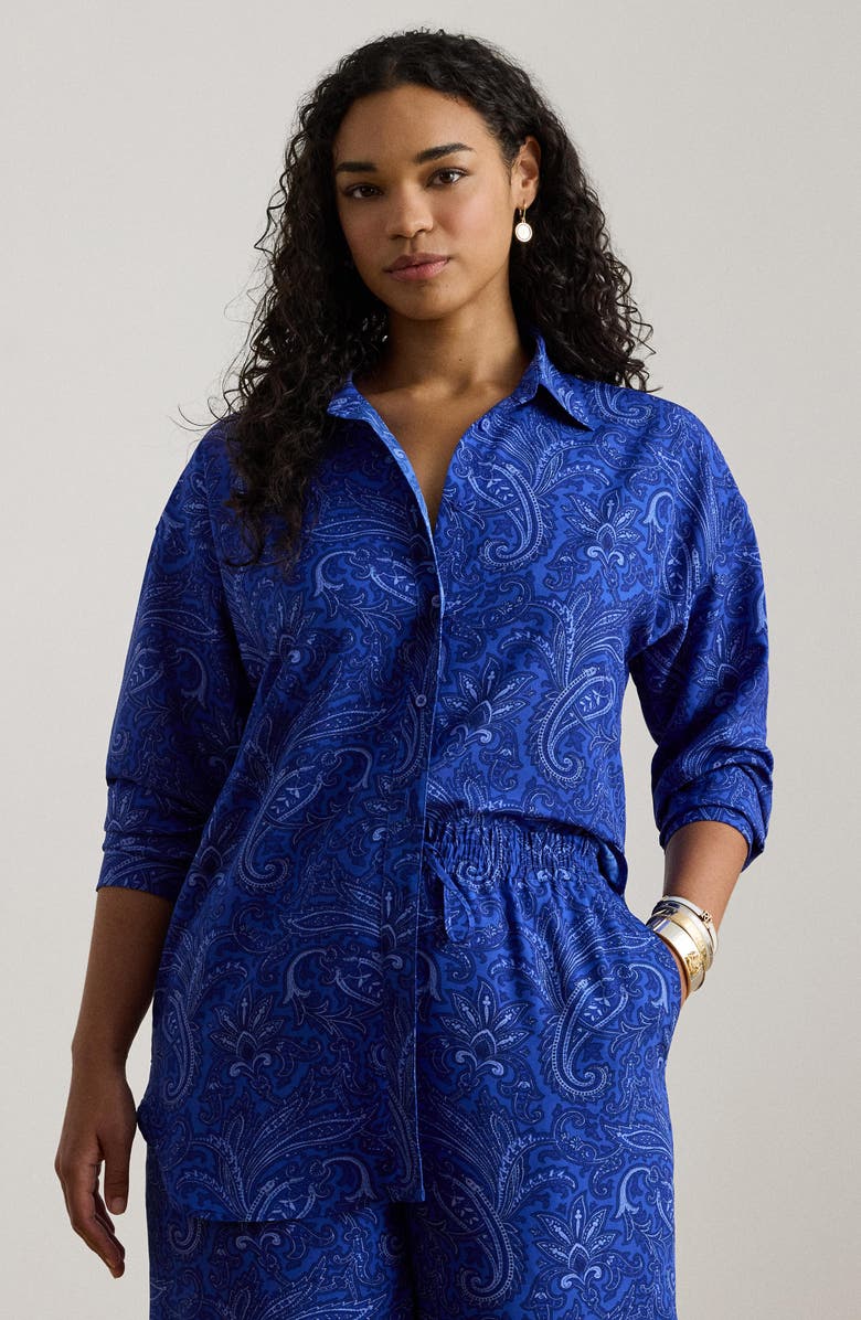 Lauren Ralph Lauren Kotta Paisley Print Button-Up Shirt, Alternate, color, Blue/ Multi