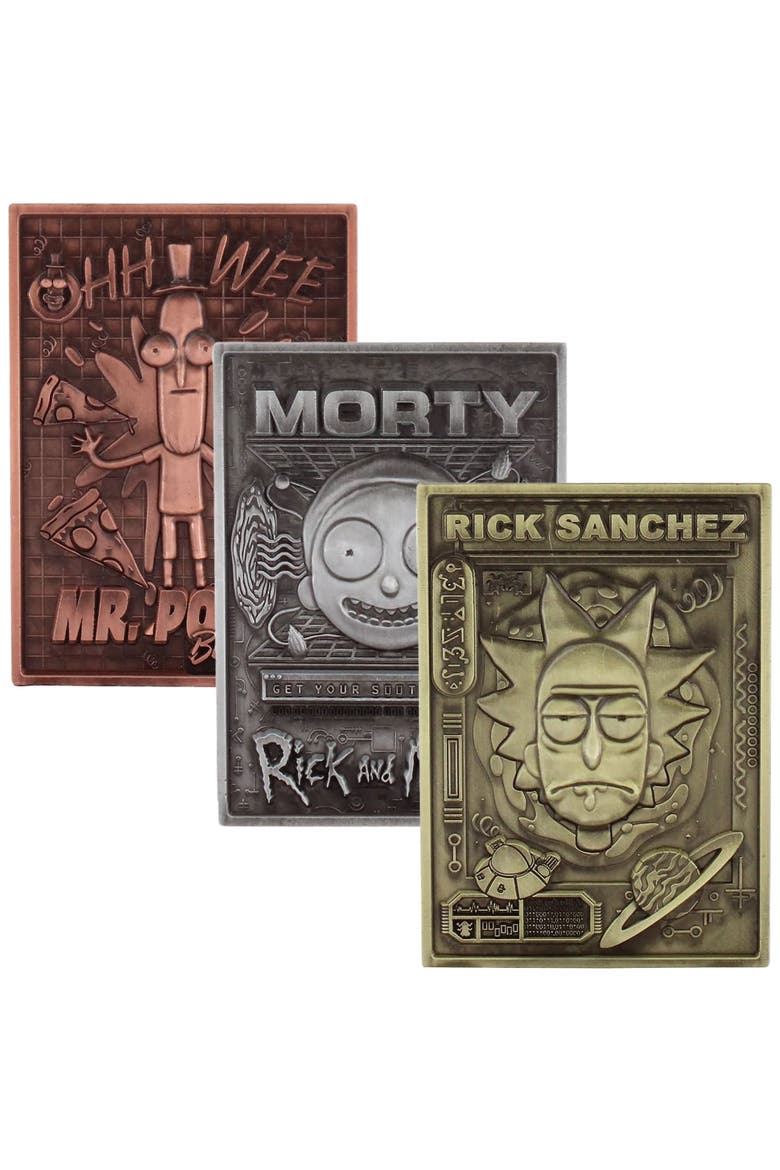 Digiplate Starter Pack Rick & Morty 3 Metal Cards Phone Stand, Alternate, color, Multicolored