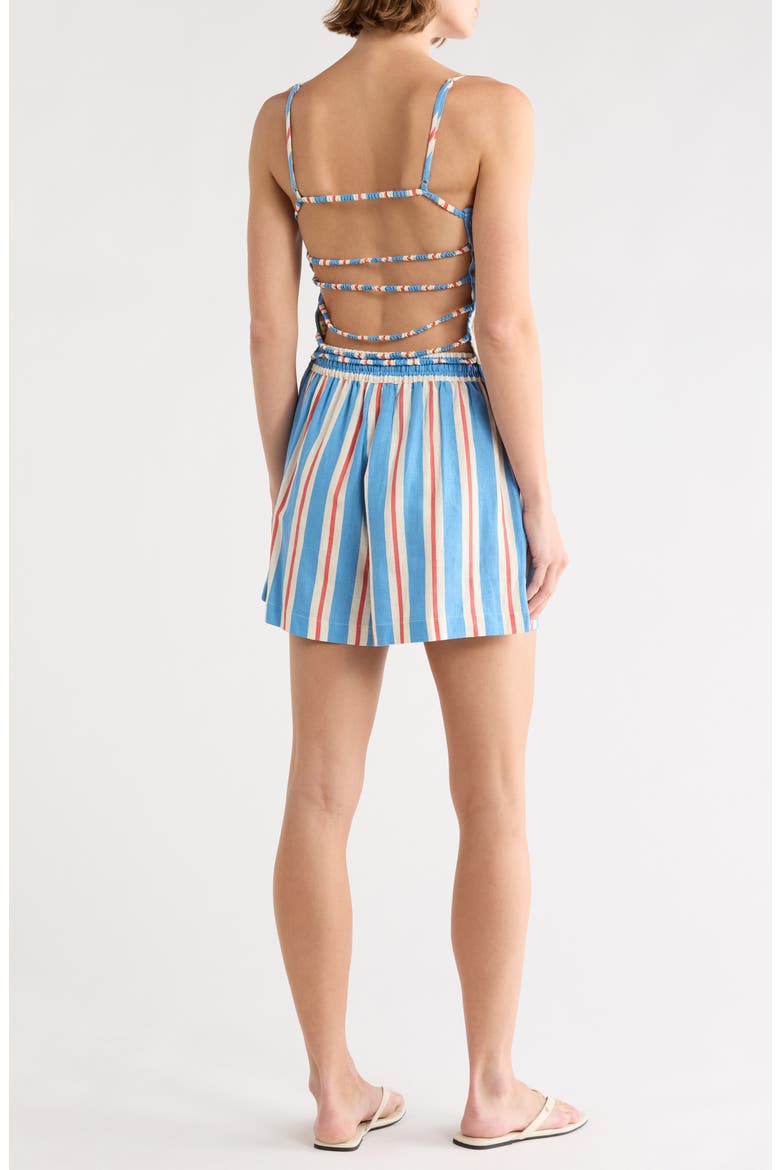 Stripe Linen Blend Strappy Camisole & Shorts Set, Alternate, color, BLUE RED WHITE STRIPE