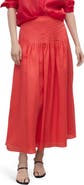 MANGO Pleated Ramie Midi Skirt