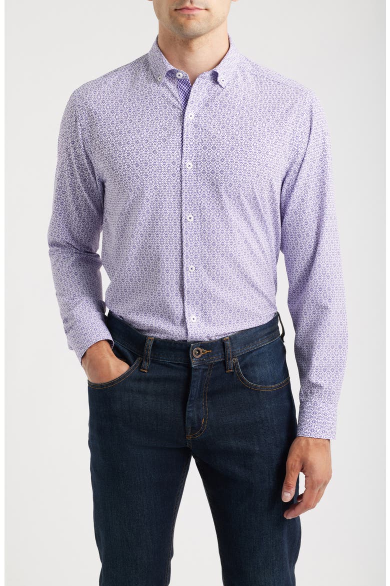 XC+™ Football Print Performance Button-Down Shirt, Main, color, PURPLE
