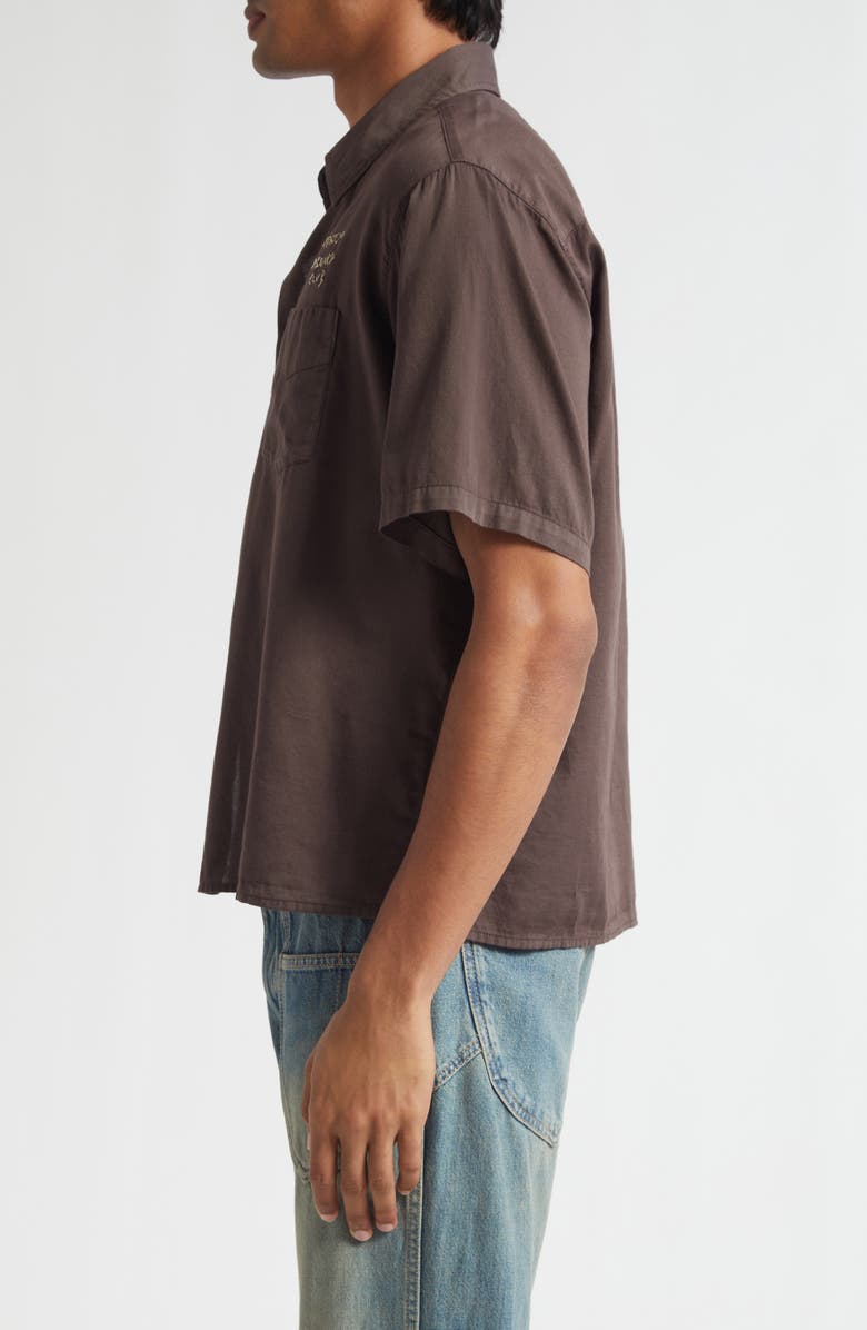 STOCKHOLM SURFBOARD CLUB Jerry Logo Embroidered Short Sleeve Button-Up Shirt, Alternate, color, Hickory