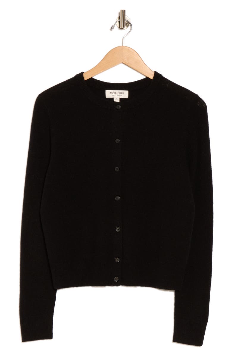 Nordstrom Crewneck Cashmere Cardigan, Alternate, color, Black Rock