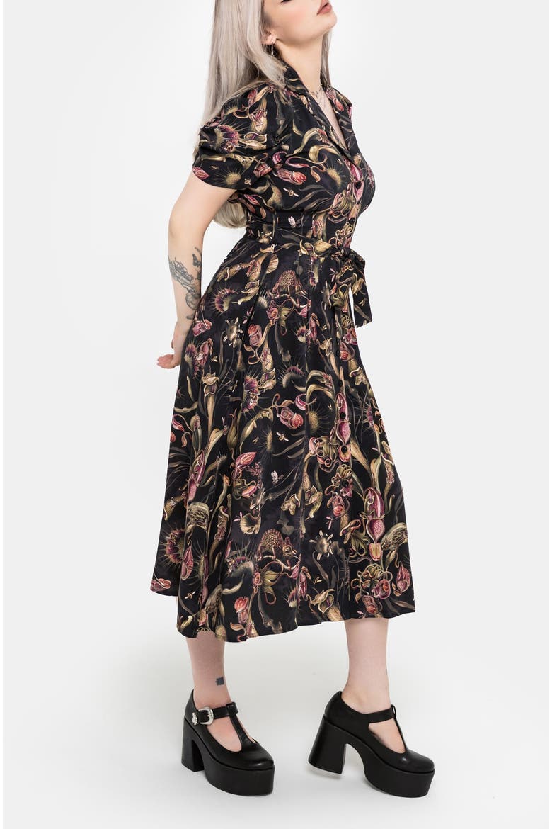 Dionaea Button Up Midi Shirt Dress, Alternate, color, Black