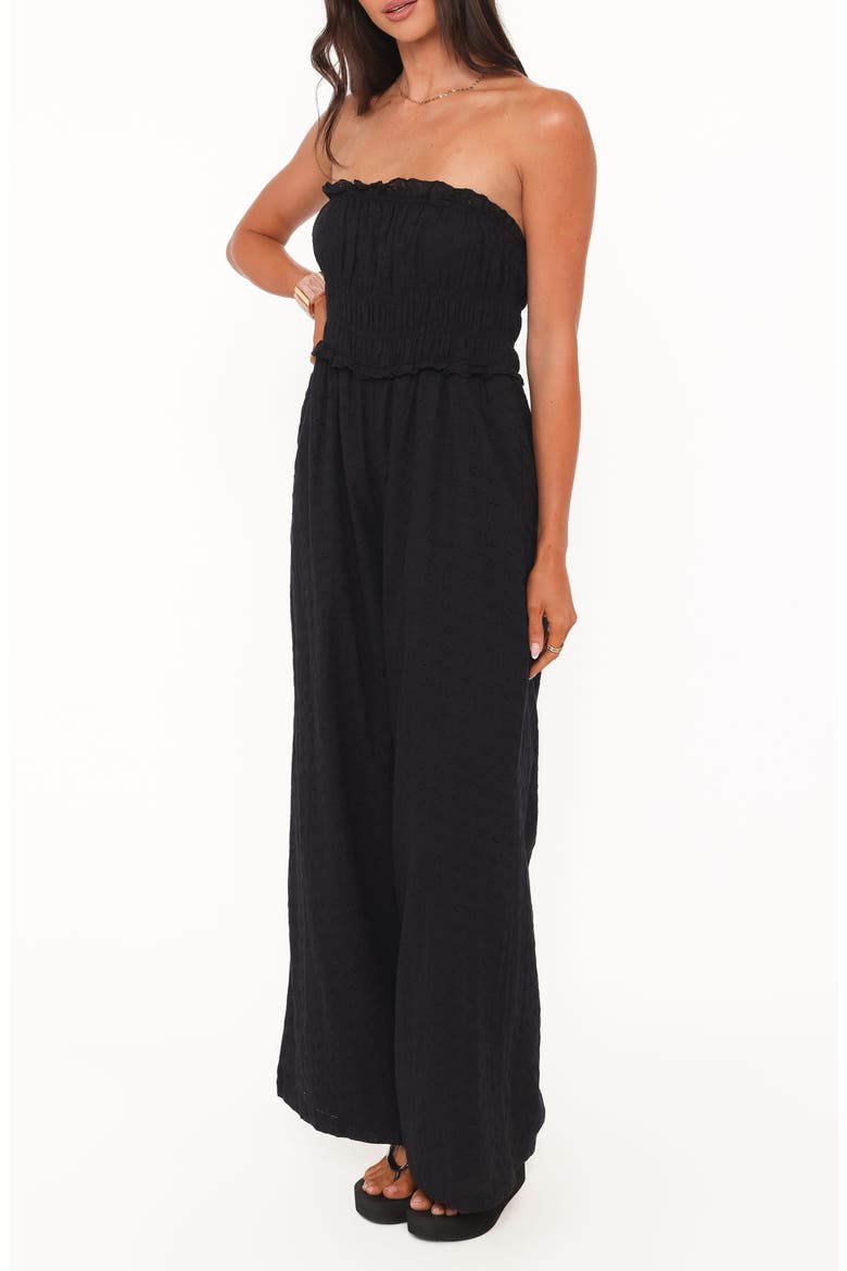 Yulissa Strapless Eyelet Jumpsuit, Alternate, color, BLACK BRODERIE