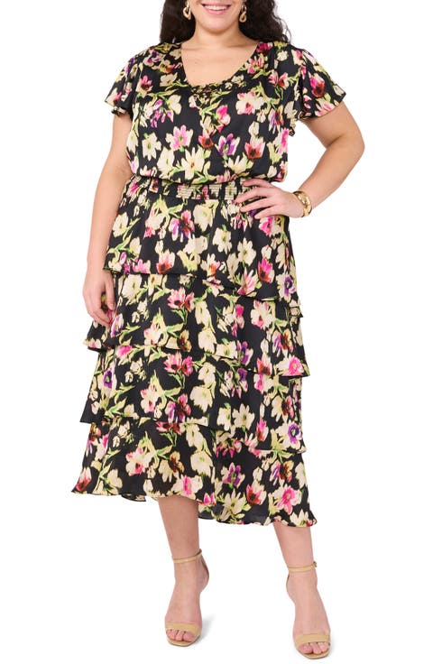 Floral Tiered Midi Dress (Plus)