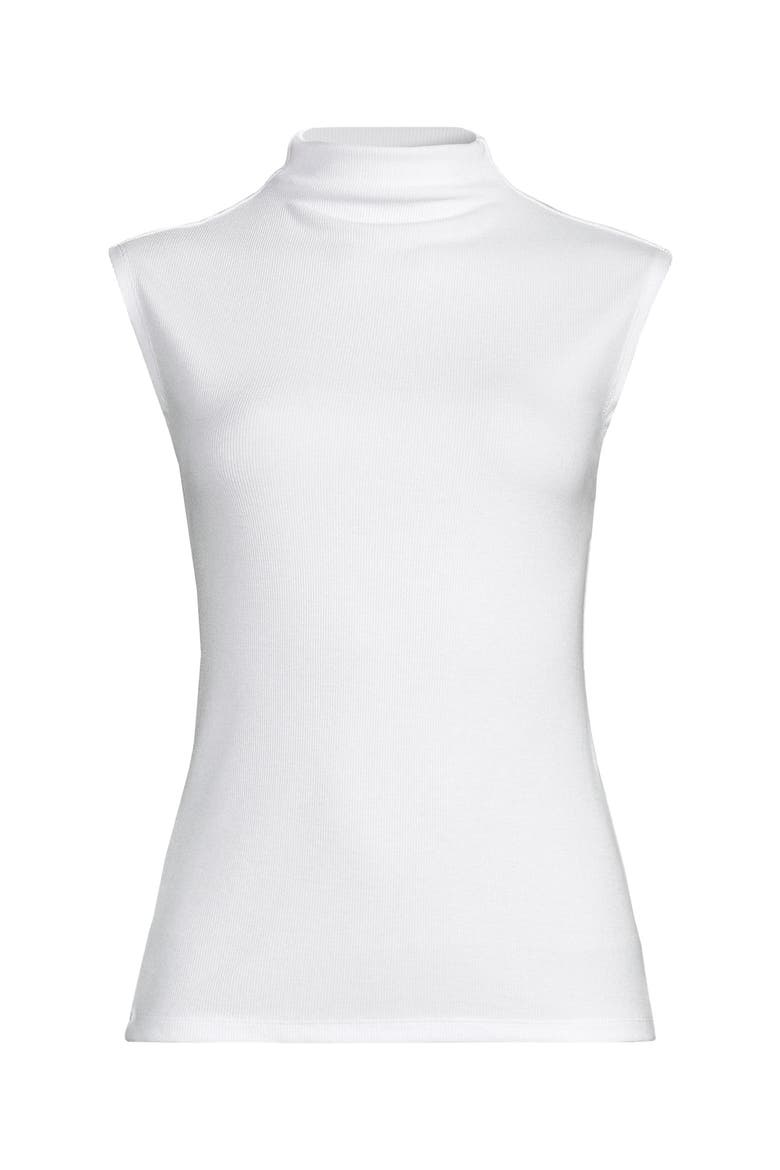 Plus Size Cap Sleeve Drapey Rib Fitted Funnel Neck Tank, Alternate, color, White