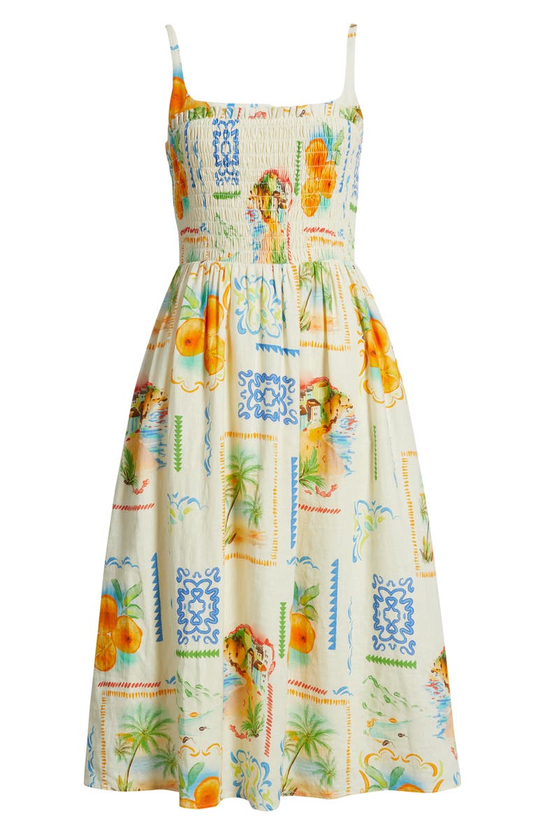 LAYERED WITH LOVE Cecelia Postcard Print Linen Blend Midi Sundress, Alternate, color, Postcard