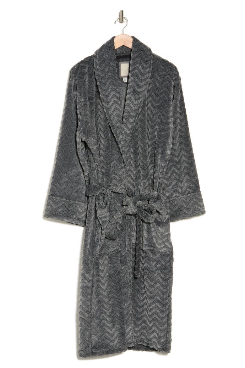 Plush Herringbone Fleece Robe, Alternate, color, CHARCOAL