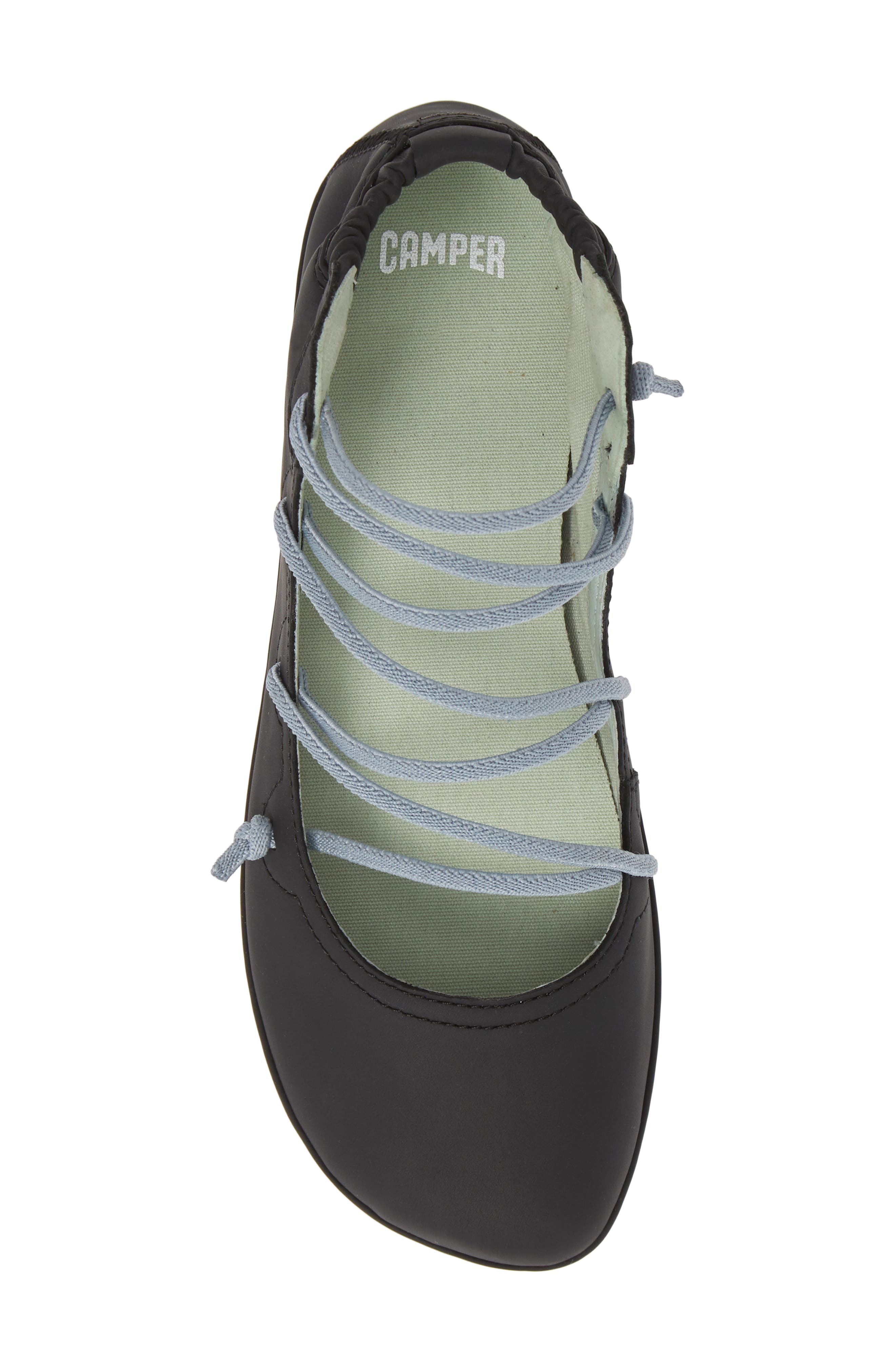Right Nina Mid Top Ghillie Flat, Alternate, color, BLACK/ BLACK LEATHER