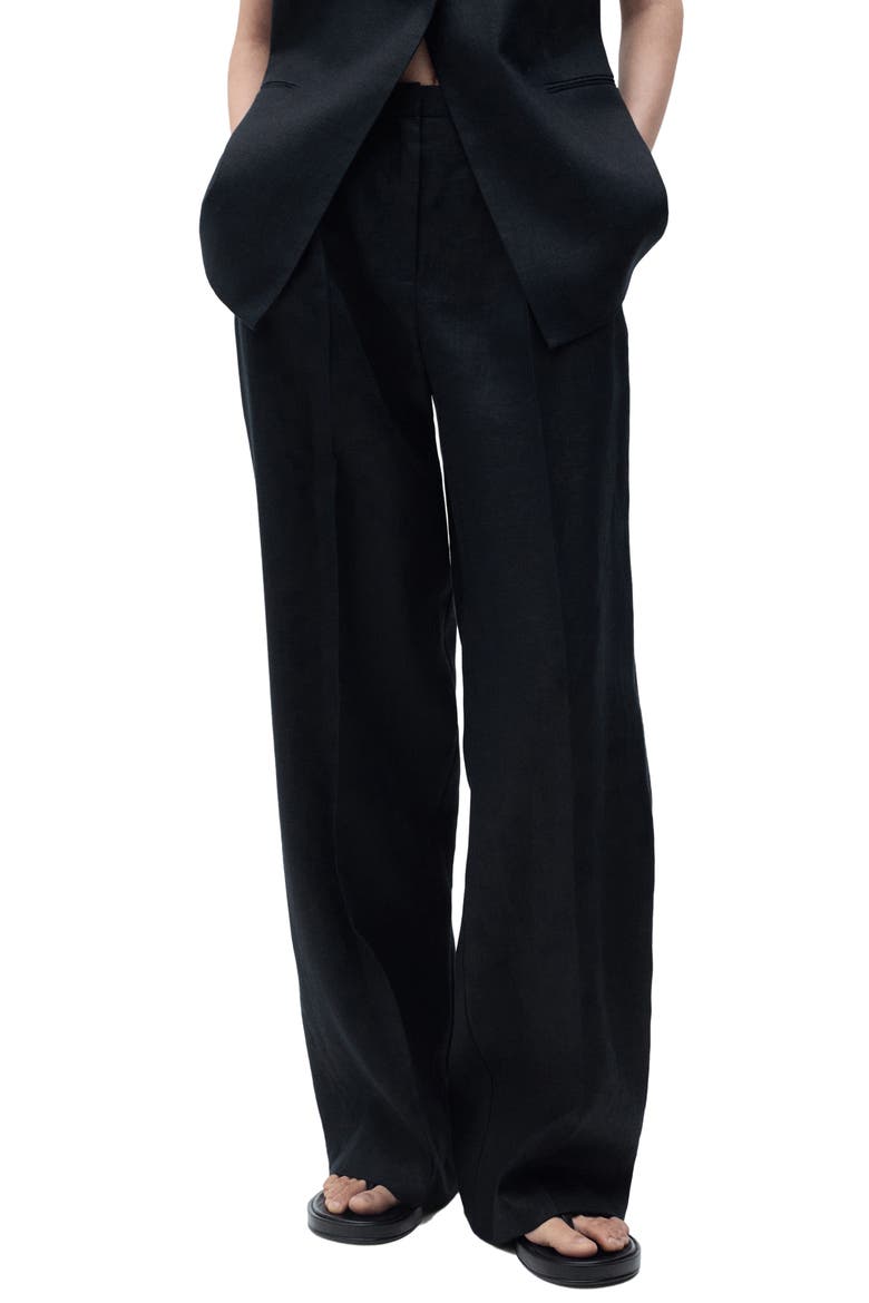 Straight Leg Linen Pants, Main, color, BLACK