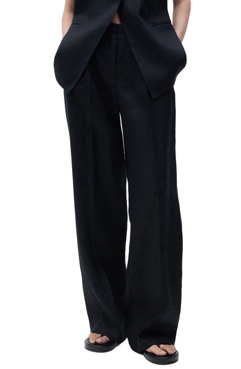 MANGO Straight Leg Linen Pants, Main, color, 