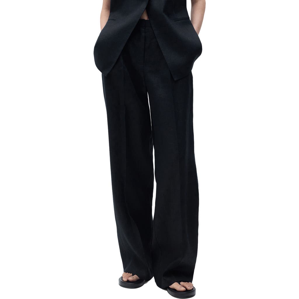Mango Straight Leg Linen Pants In Blue
