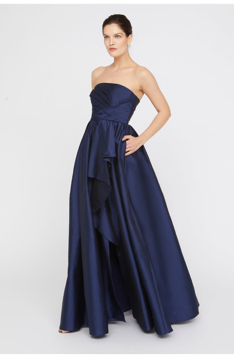 Theia Esmerina Taffeta Asymmetric Neck Gown, Alternate, color, Navy