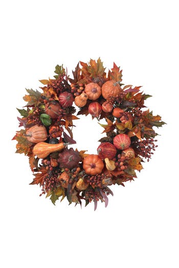 Nearly Natural 28in Harvest Wreath In Orange