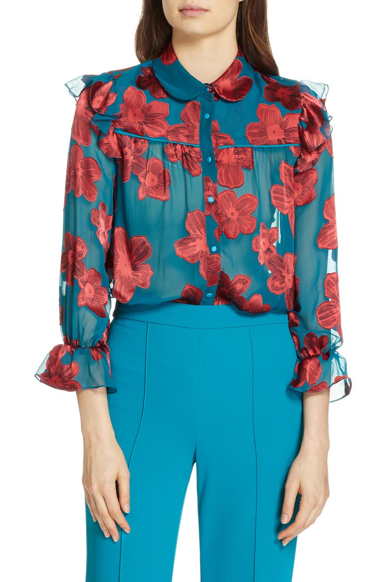 Alice + Olivia Ziggy Ruffle Sleeve Blouse, Main, color, 