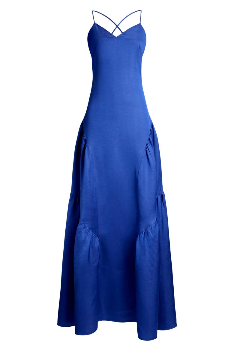 Shantung Tiered Gown, Alternate, color, BLUE LAPIS