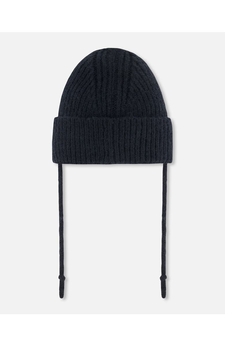Deux par Deux Baby Unisex Mid-Season Knit Hat With Strings Black, Alternate, color, 
