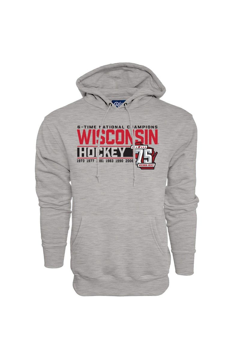 BLUE 84 Men's Blue 84  Heather Gray Wisconsin Badgers Men's Hockey 75th Season & Six-Time National Champions Pullover Hoodie, Alternate, color, 