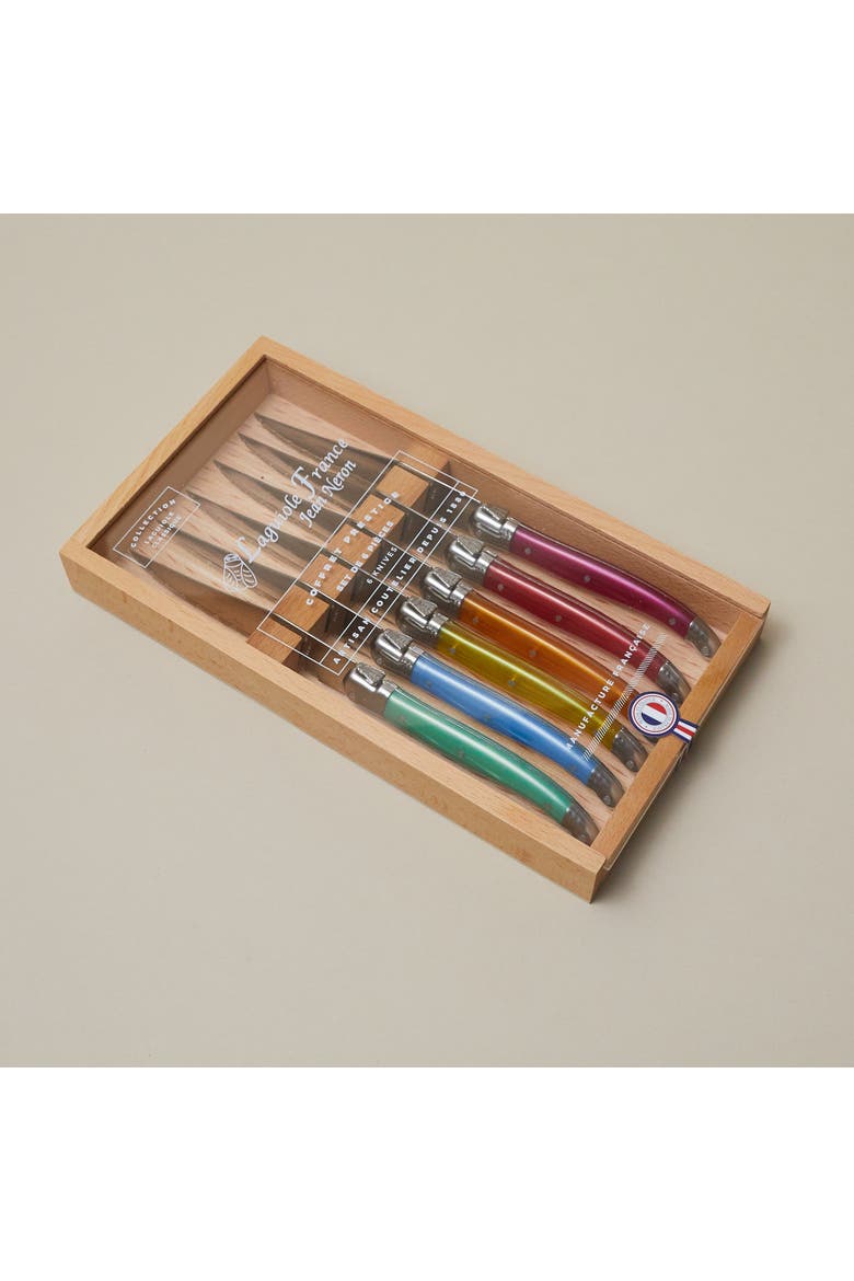 6 Piece Steak Knife Set in Wood Box with Acrylic Lid, Alternate, color, Rainbow