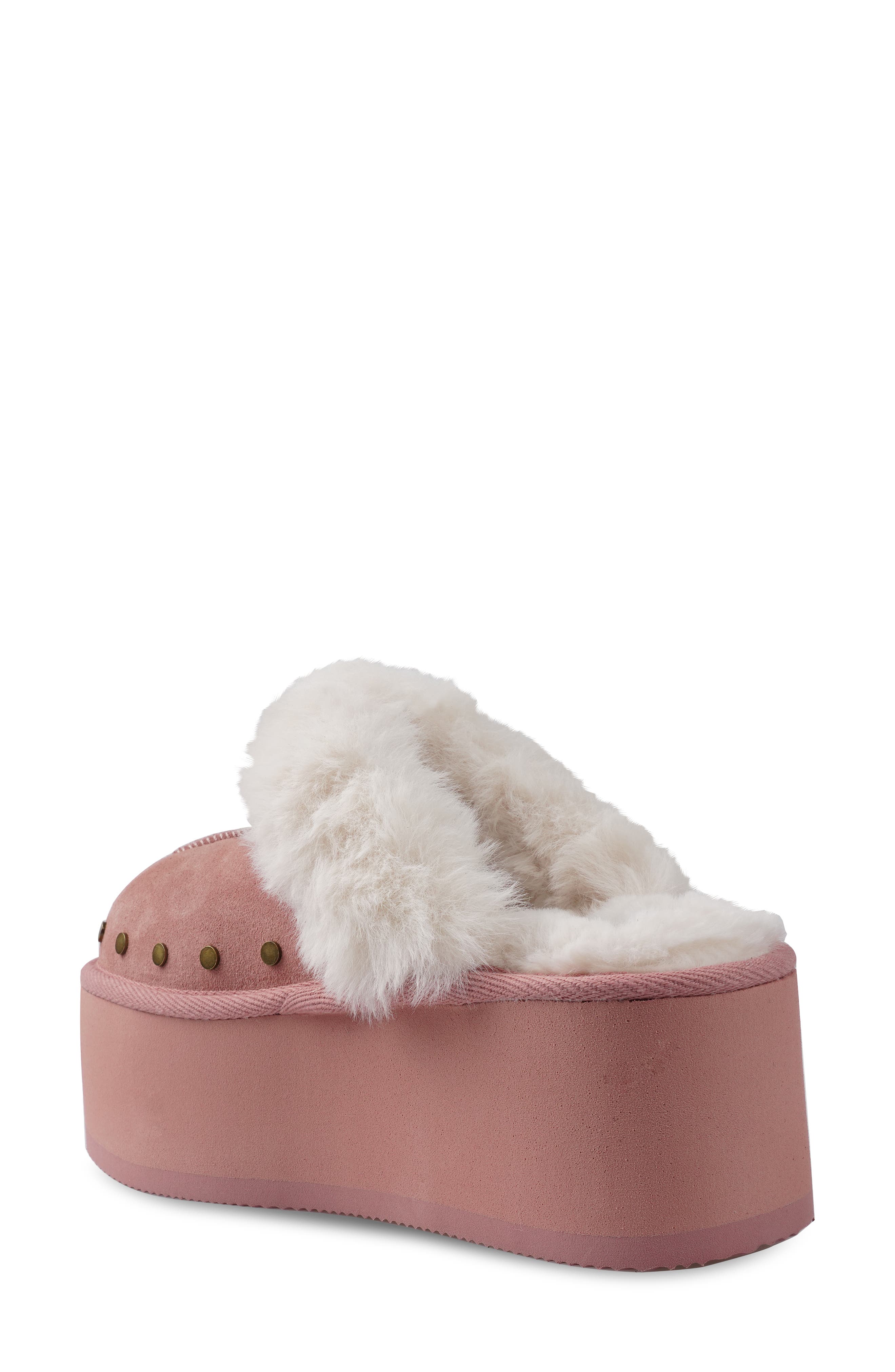 Sutton Faux Fur Platform Clog, Alternate, color, PINK SUEDE