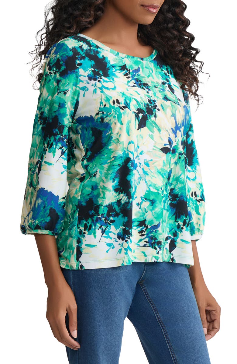 Jones New York Floral Three Quarter Sleeve Top, Alternate, color, 