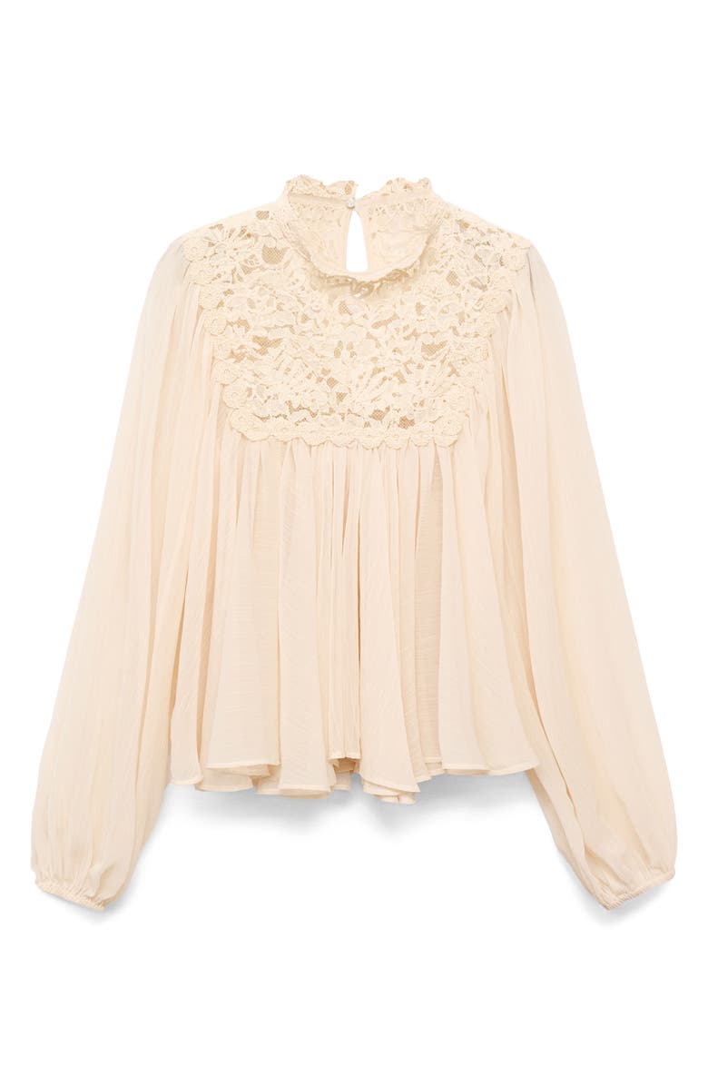 MANGO Regina Lace Yoke Trapeze Top, Alternate, color, Ecru