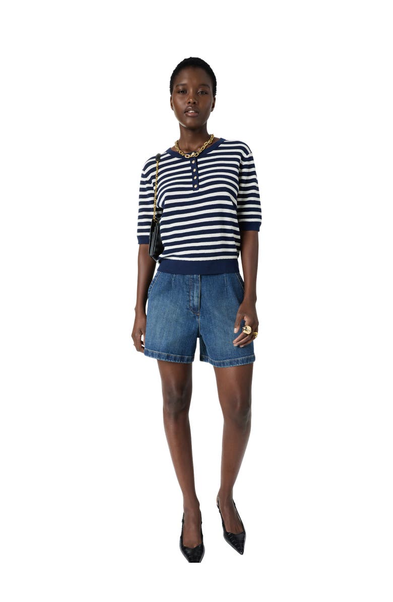 GERARD DAREL Laina Short Sleeve Button Neck Knit Top, Alternate, color, Navy Blue