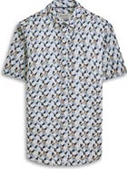Bugatchi Orson Geo Print Short Sleeve Cotton & Linen Button-Up Shirt