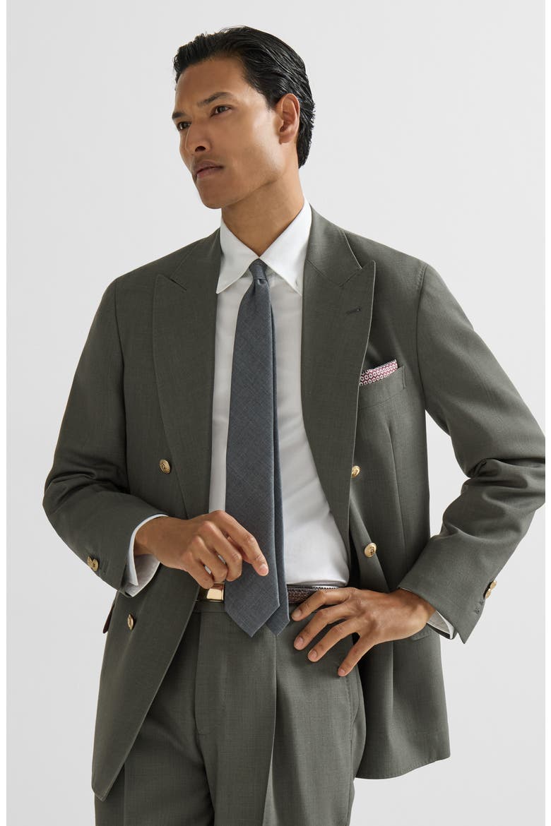 Virgin wool canvas one-and-a-half breasted deconstructed blazer with metal buttons, Alternate, color, Forest Green