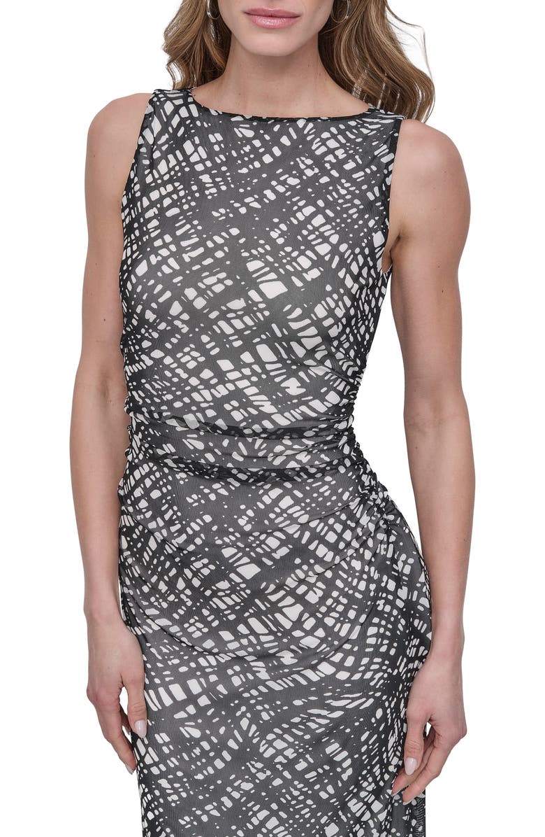 DKNY Mesh Body-Con Midi Sheath Dress, Alternate, color, Black/Ivory