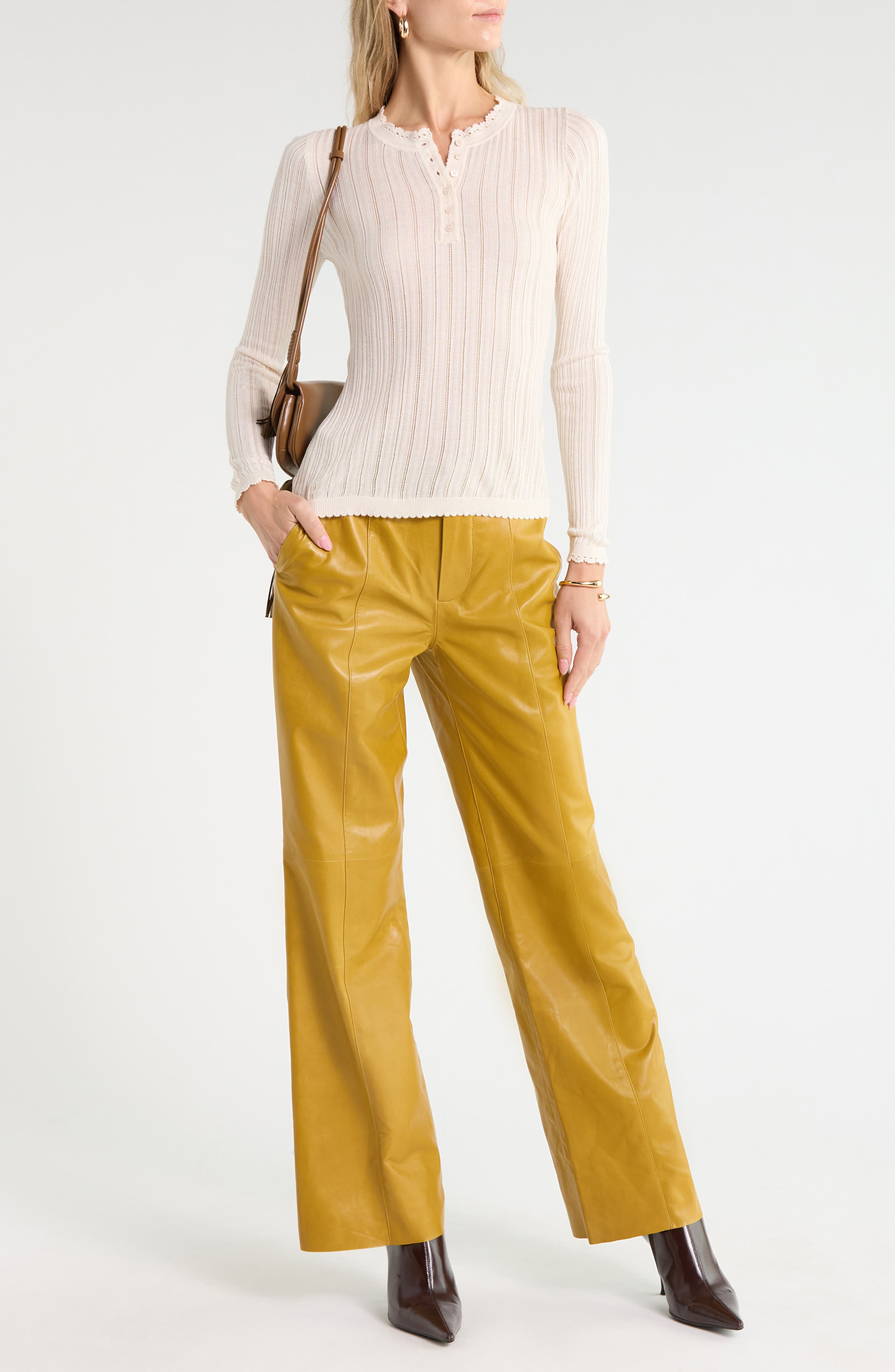 Delia Long Sleeve Pointelle Henley