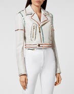 PHILIPP PLEIN Leather Biker Cropped Crystal Stones With Crystals Women