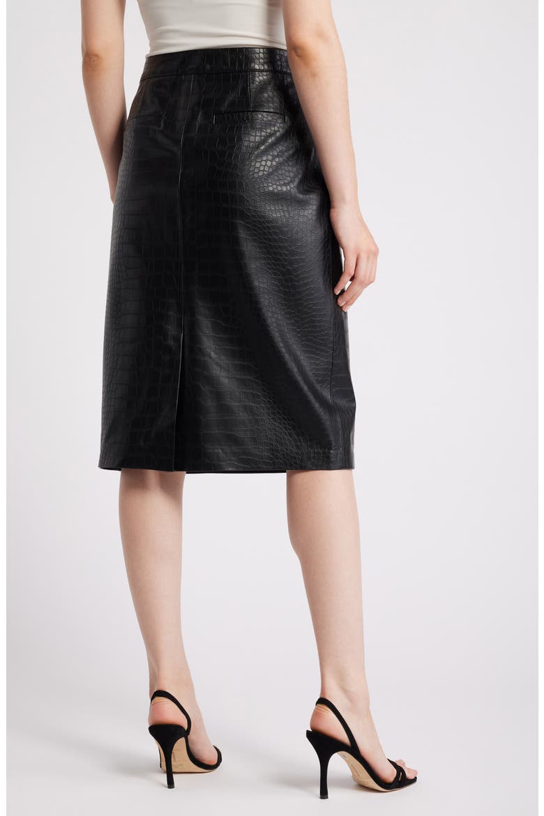 Croc Embossed Faux Lether Midi Skirt, Alternate, color, BLACK