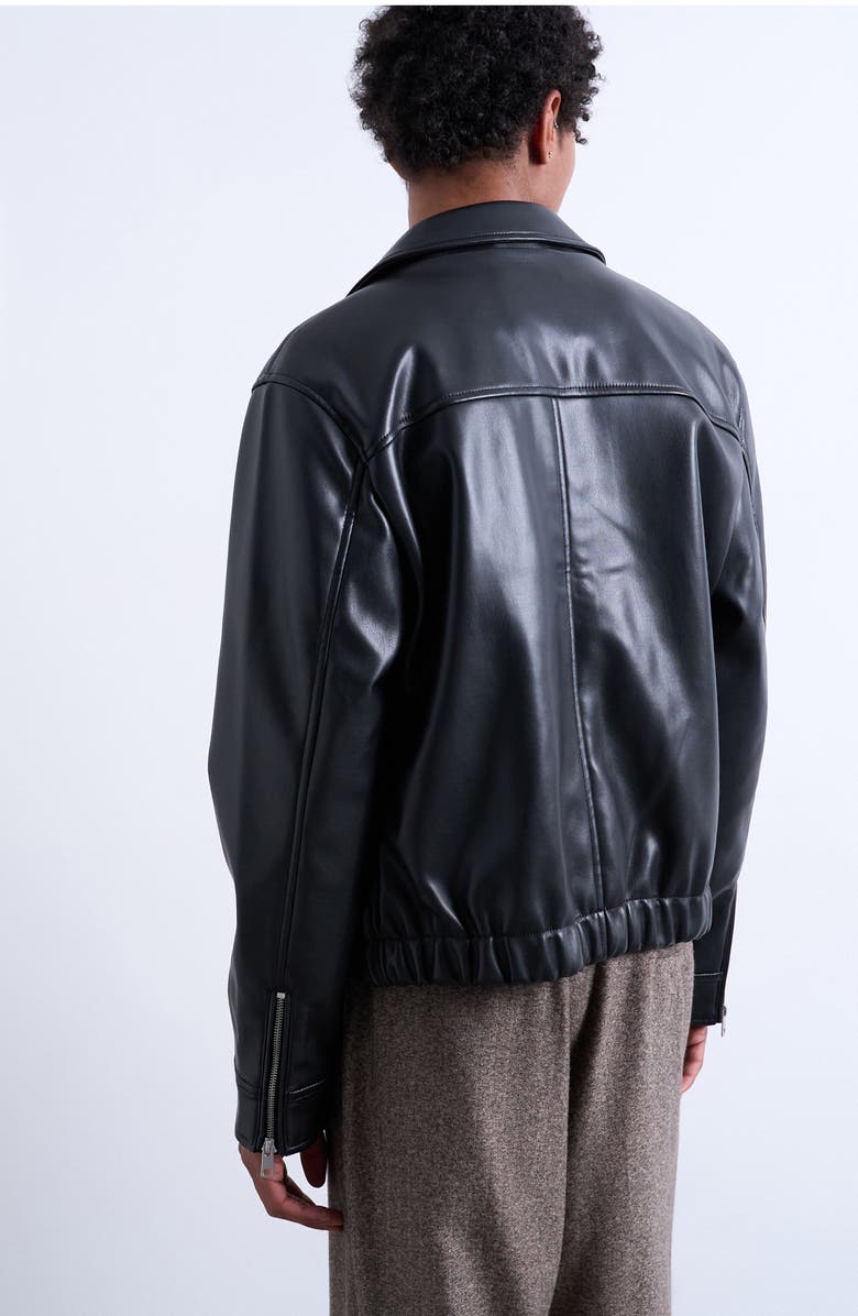 Topman Faux Leather Jacket, Alternate, color, Black