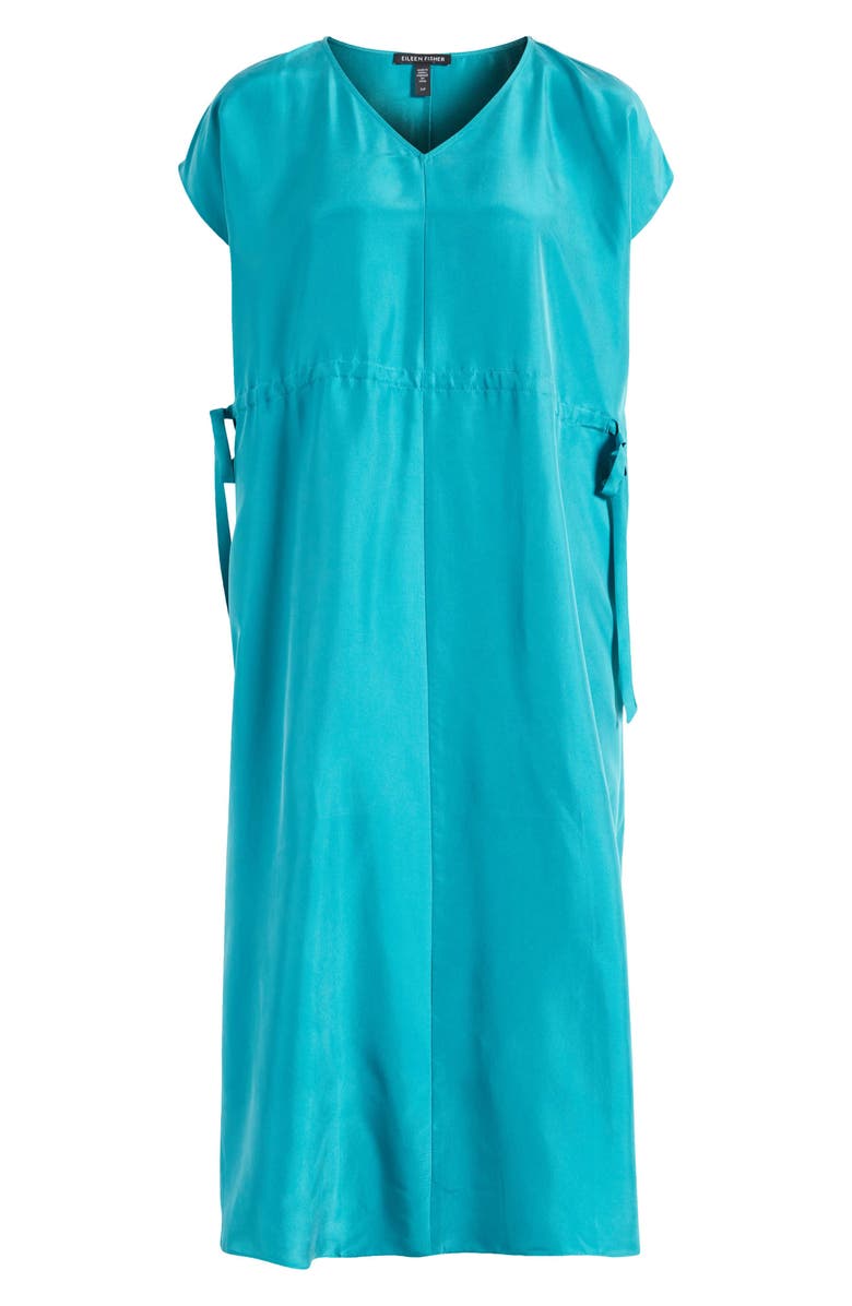 Eileen Fisher Cap Sleeve Silk Dress, Alternate, color, Esmeralda