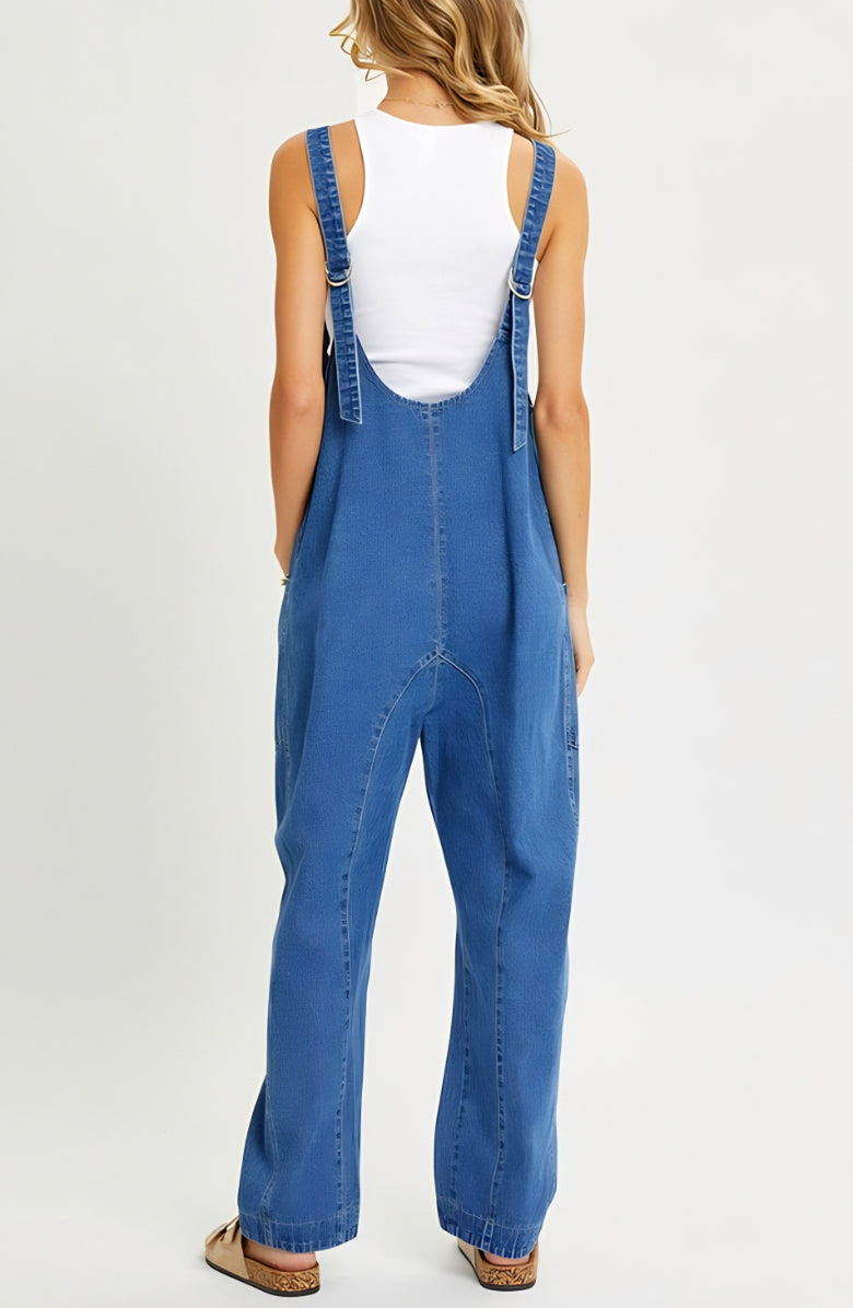Knit and Lounge Relaxed Fit Sleeveless Denim Overalls, Alternate, color, 