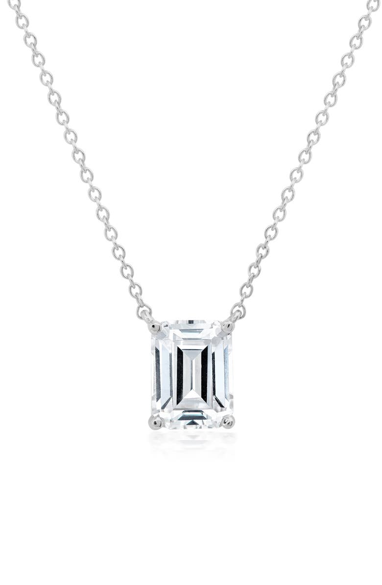 Crislu Emerald Cut Cubic Zirconia Pendant Necklace, Main, color, Pure Platinum/ Clear Stone
