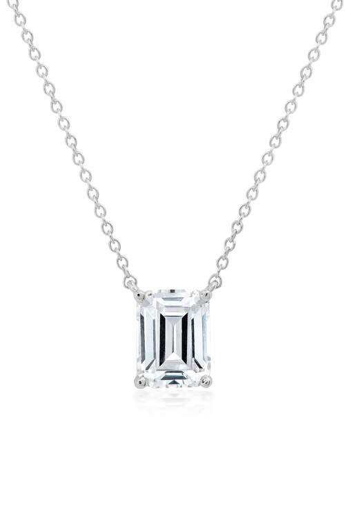 Crislu Emerald Cut Cubic Zirconia Pendant Necklace In Silver
