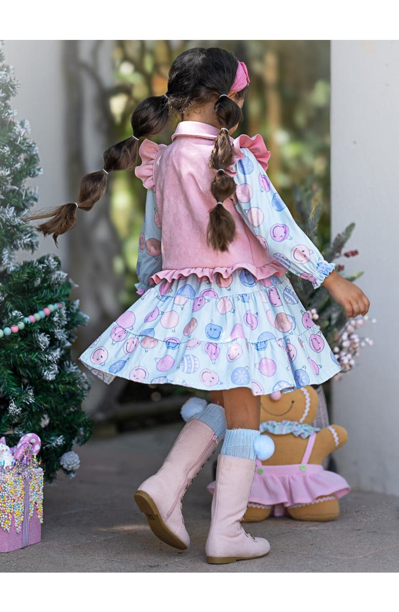 Mia Belle Girls Girls SmileyWorld Feeling Festive Faux Suede Vest and Dress Set, Alternate, color, Multicolor
