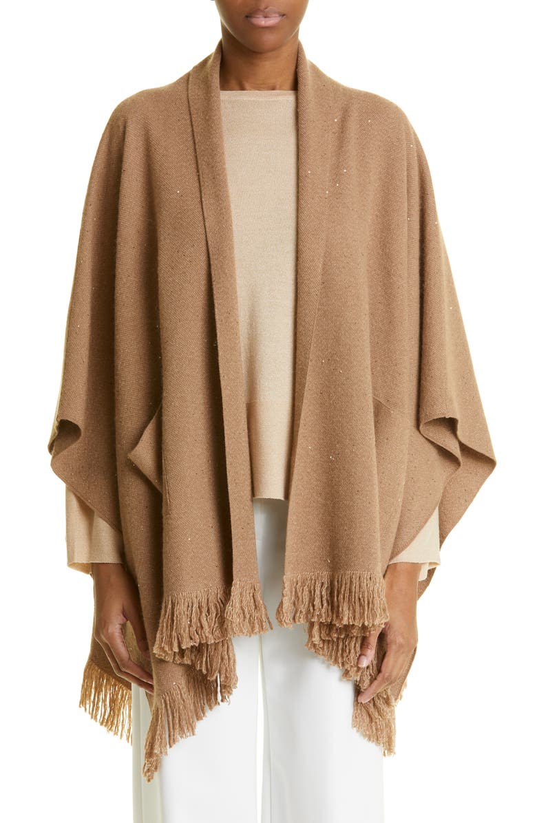 Fabiana Filippi Fringe Virgin Wool Blend Ruana, Main, color, 
