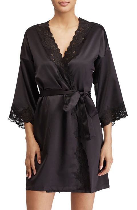 Lace Trim Satin Robe