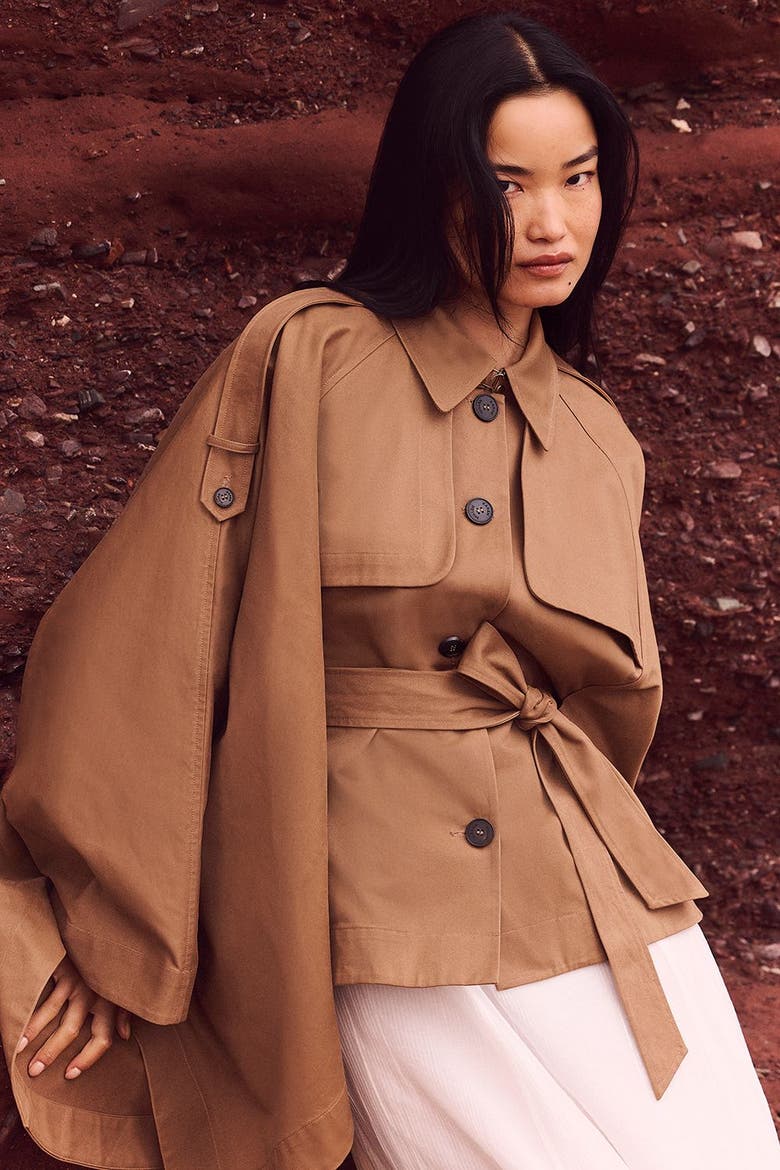 Cape Detail Trench Coat, Alternate, color, Camel