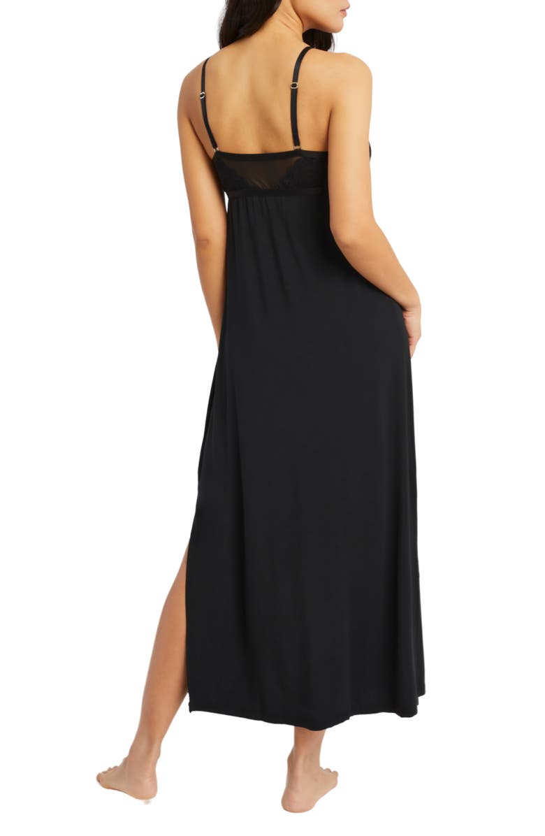 Fleur't Parisian Nights Lace Trim Nightgown, Alternate, color, Black