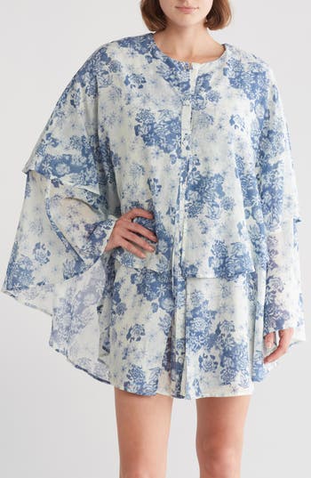 Shop Desmond & Dempsey Floataway Floral Oversize Cotton Nightgown In Flowers Of Time 50s Blue